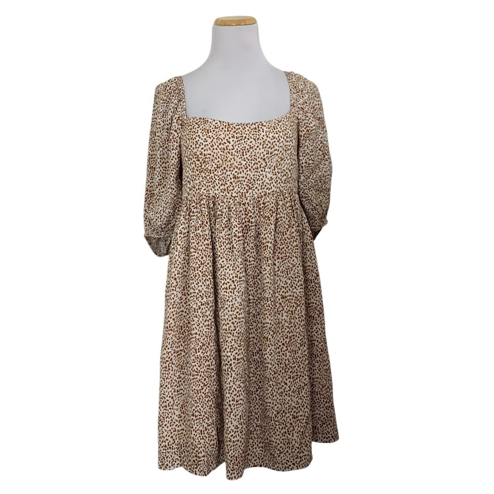 By Together Animal Print Baby Doll Mini Sun Dress Lace Up Back Sz L - Picture 3 of 17